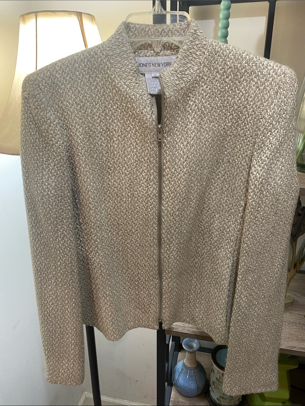 Jones New York Cream Textured Zip-Front Jacket